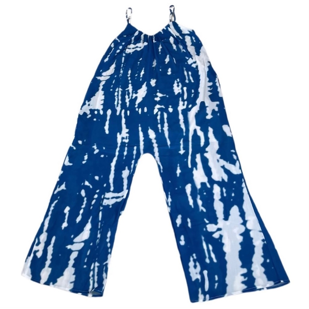 Blue Tie Dye Chiffon  Sheer Jumpsuit